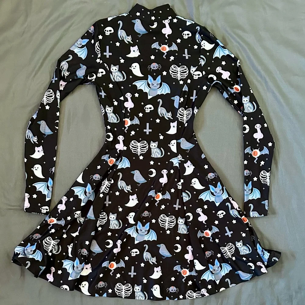 Black Milk Hauntingly Cute Evil Mini Long Sleeve Skater Dress XS BMC Halloween - Picture 5 of 7